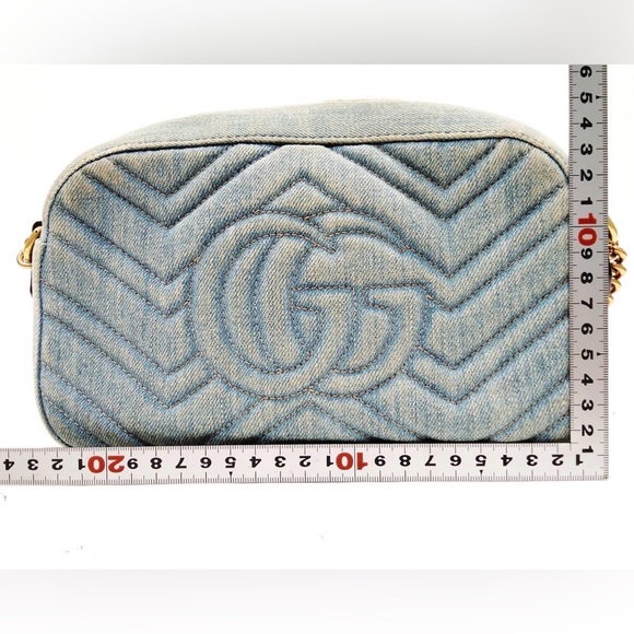 Gorgeous Denim Gucci Marmont Crossbody Bag with Pearl Logo! Authentic - Picture 2 of 9